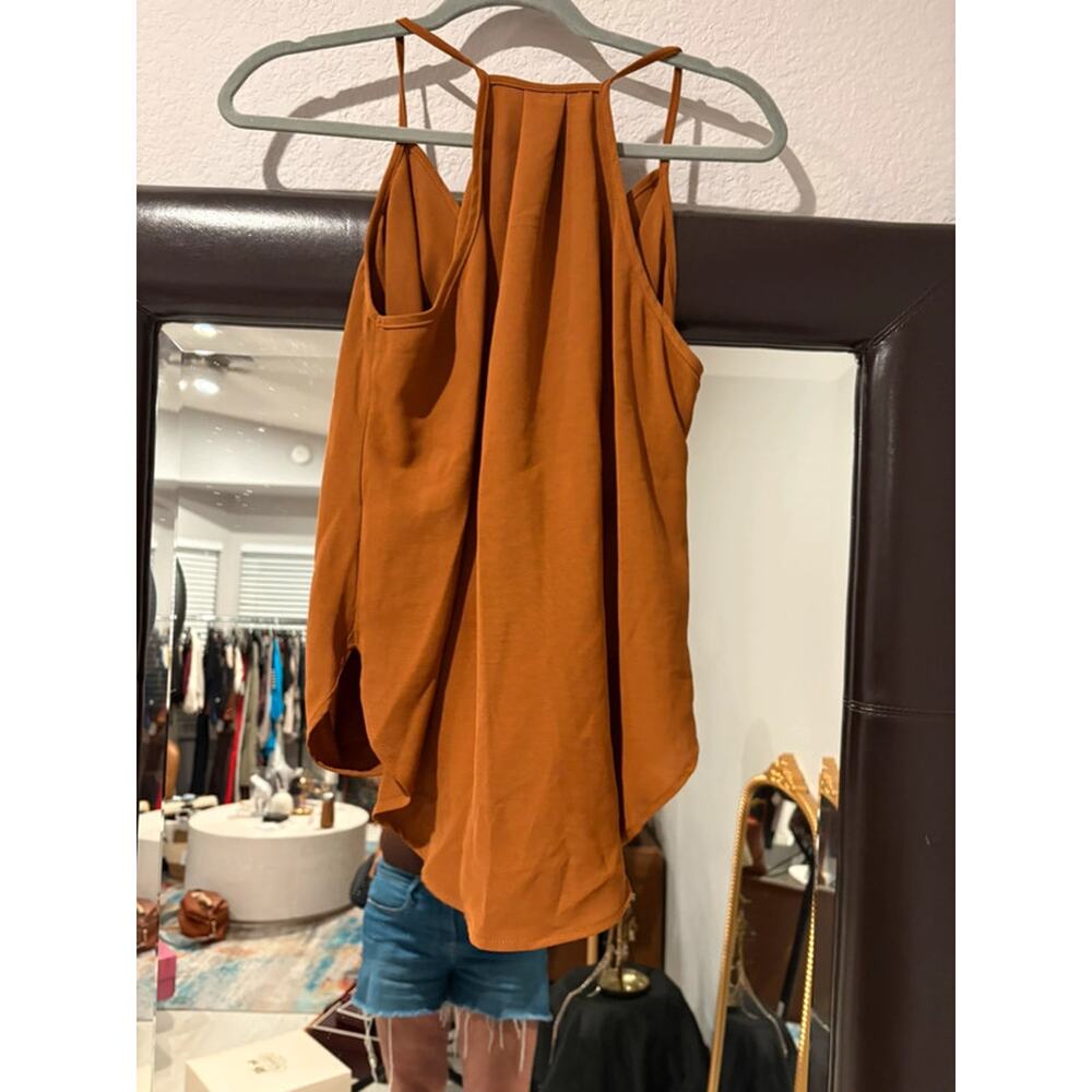 Boutique NWT Women’s Med Cognac Brown Draped Surplice Halter Top Cami - Picture 5 of 6